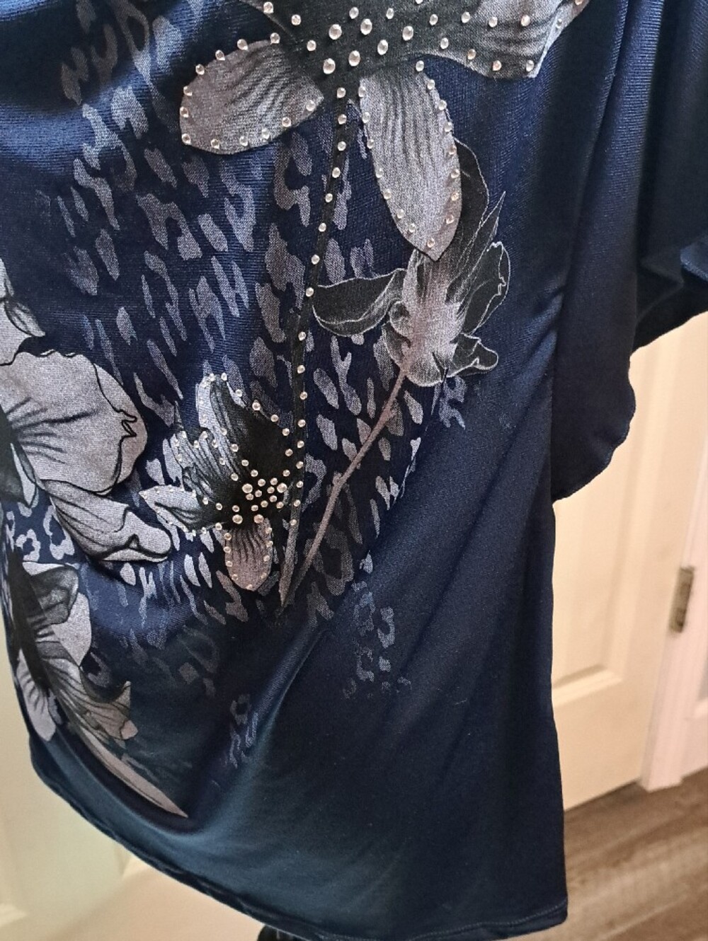 dressbarn Navy Floral Drape-Front Blouse - Picture 4 of 9